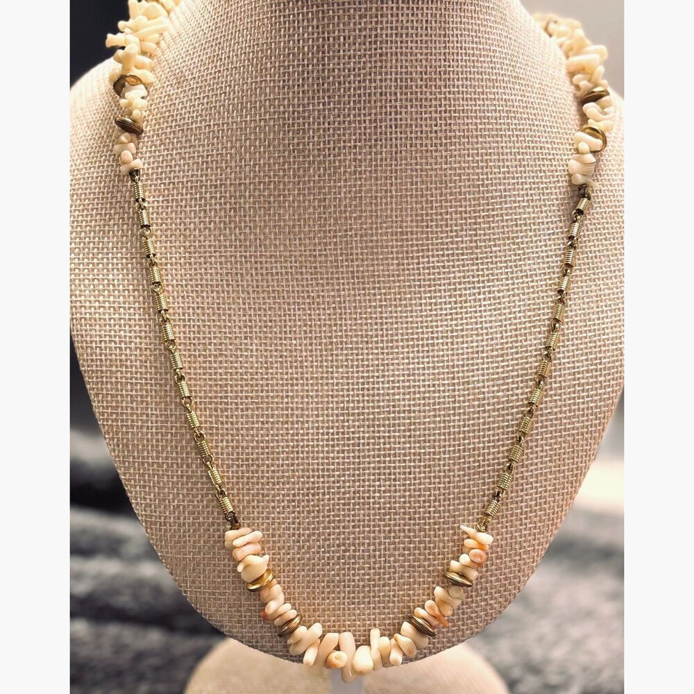 Vintage Angel Skin Coral Chip & Coral Accent Gold-Tone Necklace